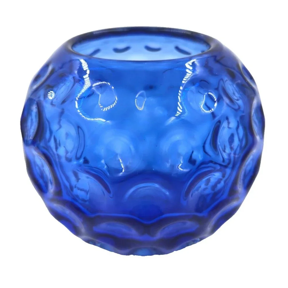 Ivy Ball Vase COBALT BLUE Art GLASS Thumbprint Honeycomb QUALITY MADE
